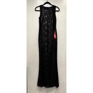 Adrianna Papell Black Sequin Evening Gown Sz 2 Gala PROM Formal Maxi Dress Glam